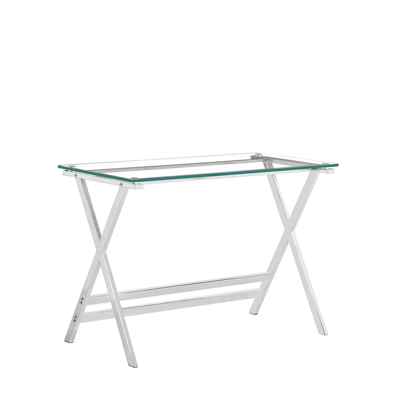 Transparent Glass Computer Desk With Rounded Edges, Tempered Glass Laptop Table - Clear by HouseOfZazla
