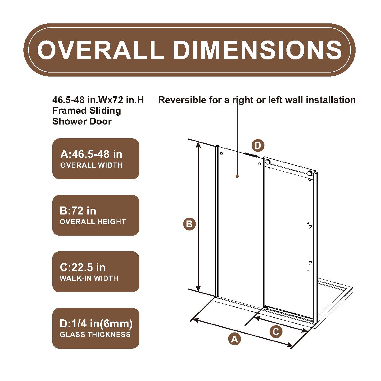 48 in W x 72 in H Frameless Sliding Shower Door by HouseOfZazla