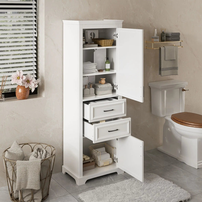 Freestanding Bathroom Vanity Tall With Damping Hinge Doors, Adjustable Shelves - White by HouseOfZazla