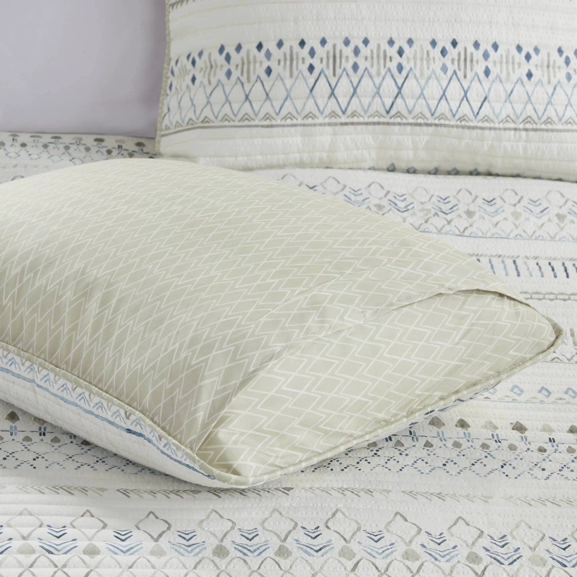 3 Piece Seersucker Quilt Set Taupe Blue King Cal King by HouseOfZazla