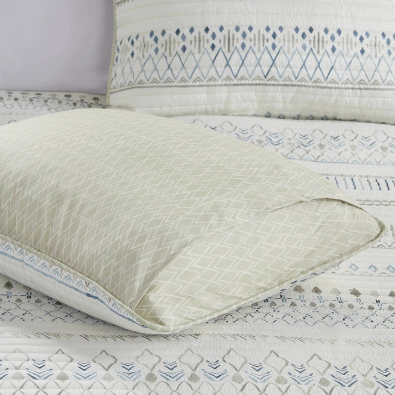 3 Piece Seersucker Quilt Set Taupe Blue King Cal King by HouseOfZazla