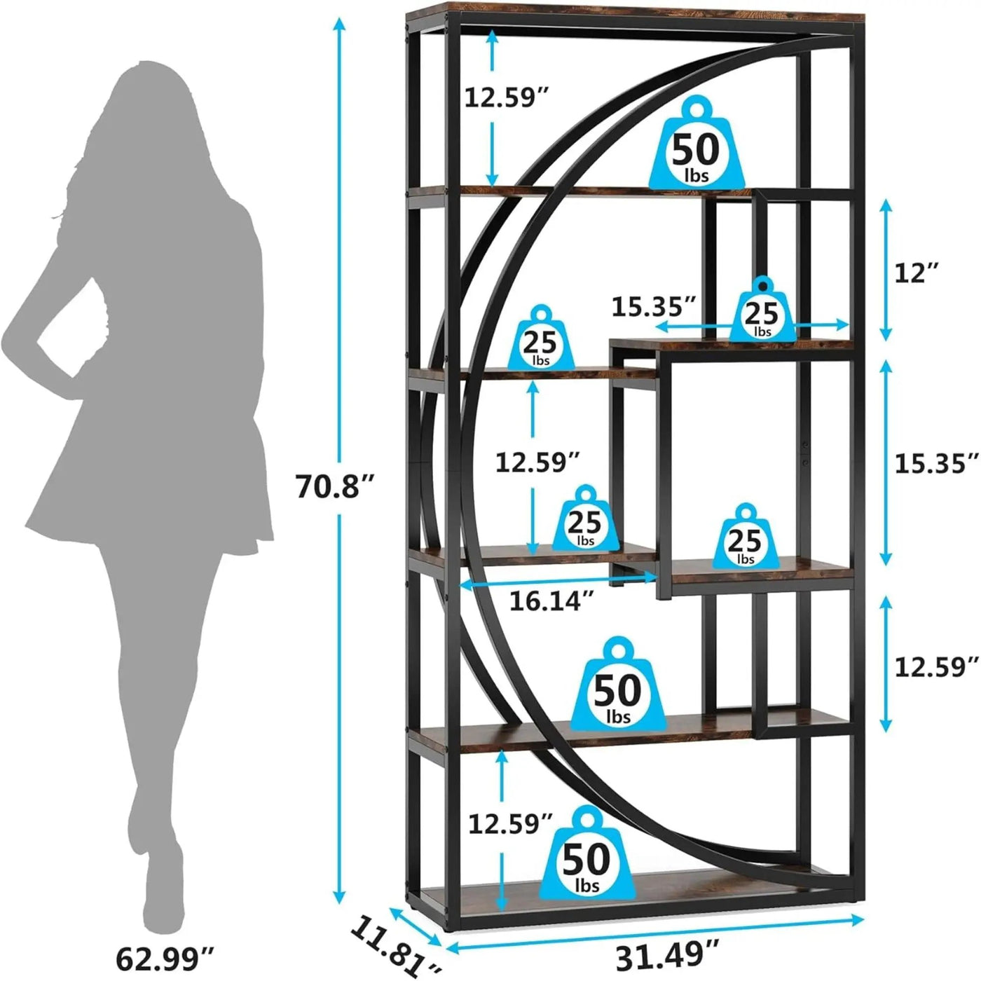 5 Tier Etagere Bookshelf With 8 Open Shelves Organizer For Living Room by HouseOfZazla
