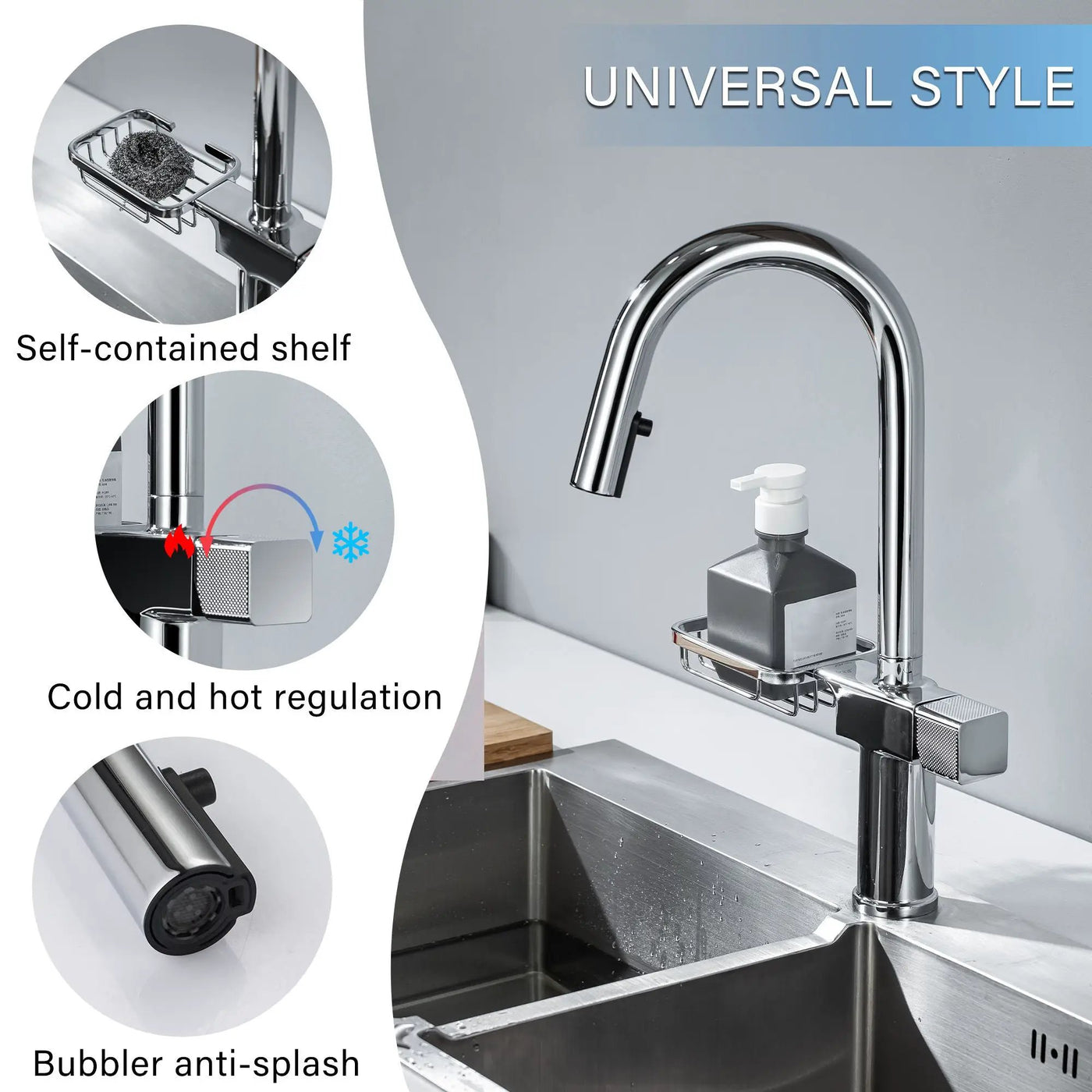 Cincosky - High Arc Pull Down Kitchen Faucet, Single Hole by HouseOfZazla