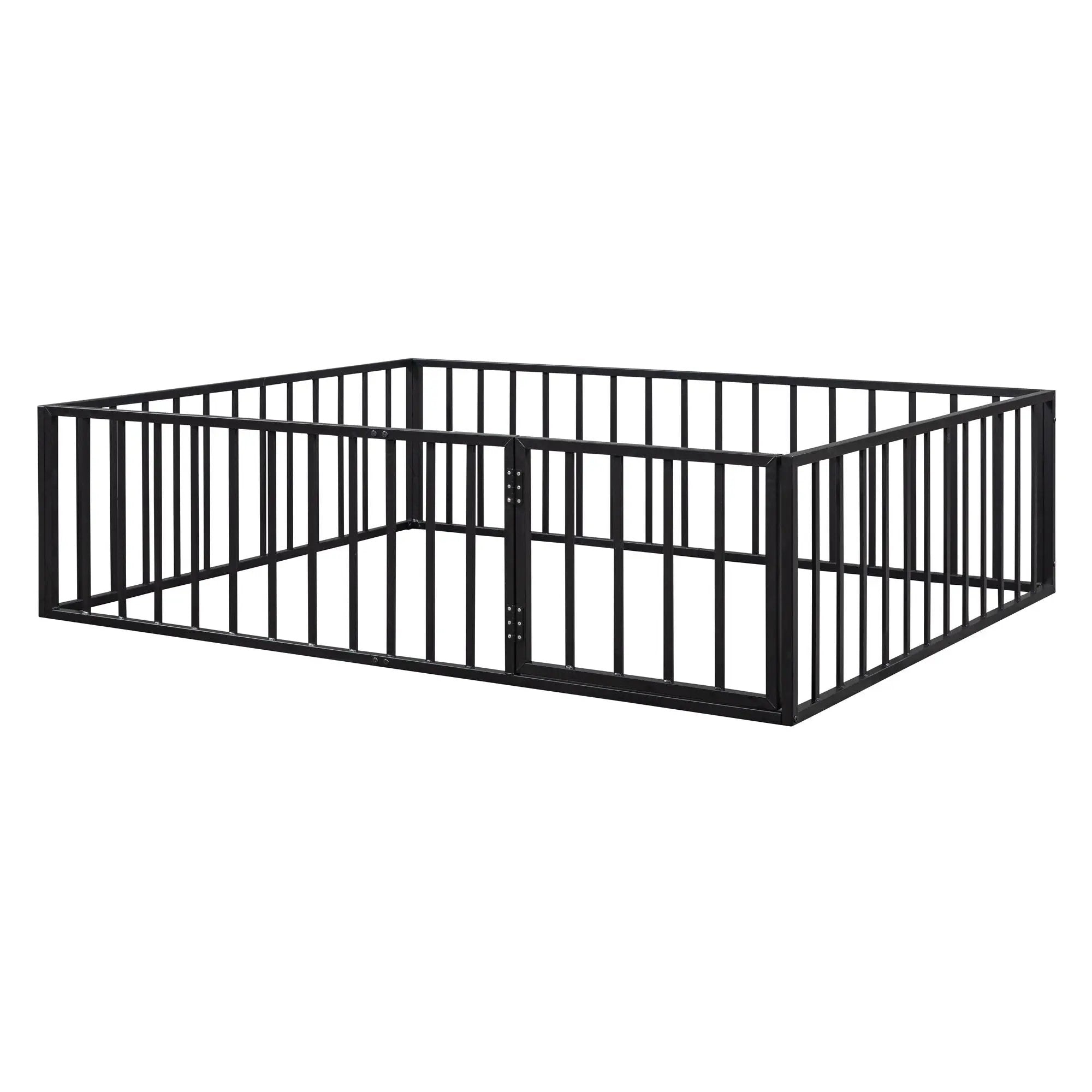 Metal Floor Bed Frame With Fence And Door by HouseOfZazla