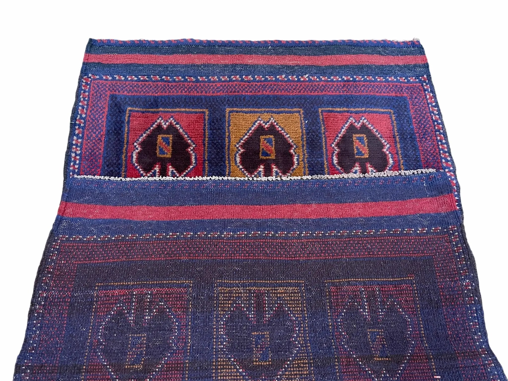 2' 9" X 4' 5" Vintage Handmade Tribal Wool Rug Balouchi Afghan Rug Blue Red 3x5 by Jewel Rugs