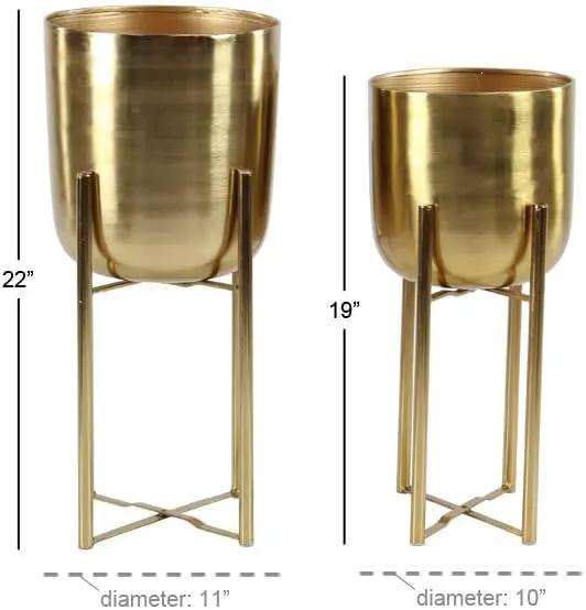 CosmoLiving by Cosmopolitan Metal Indoor Outdoor Planter Dome Large Planter Pot with Removable Stand, Set of 2 Planters 19", 22"H, Gold by GreenHaven Gardens