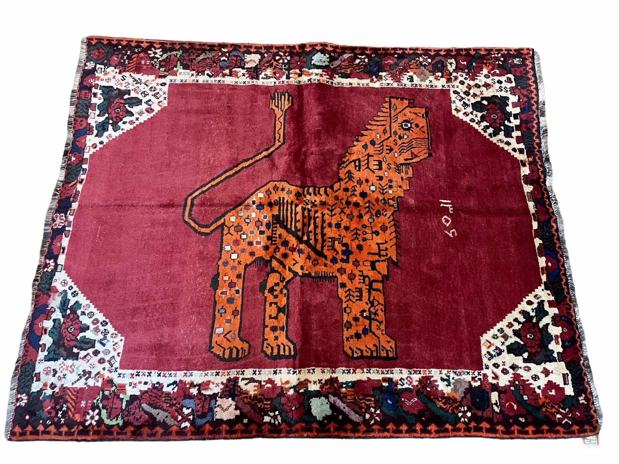 5 X 6 Handmade Rug Zagros Quality Wool Rug Lion Organic Dyes Red Leopard Tribal by Jewel Rugs