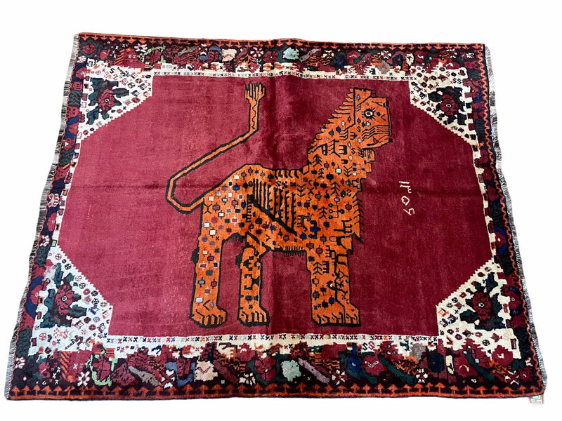 5 X 6 Handmade Rug Zagros Quality Wool Rug Lion Organic Dyes Red Leopard Tribal by Jewel Rugs