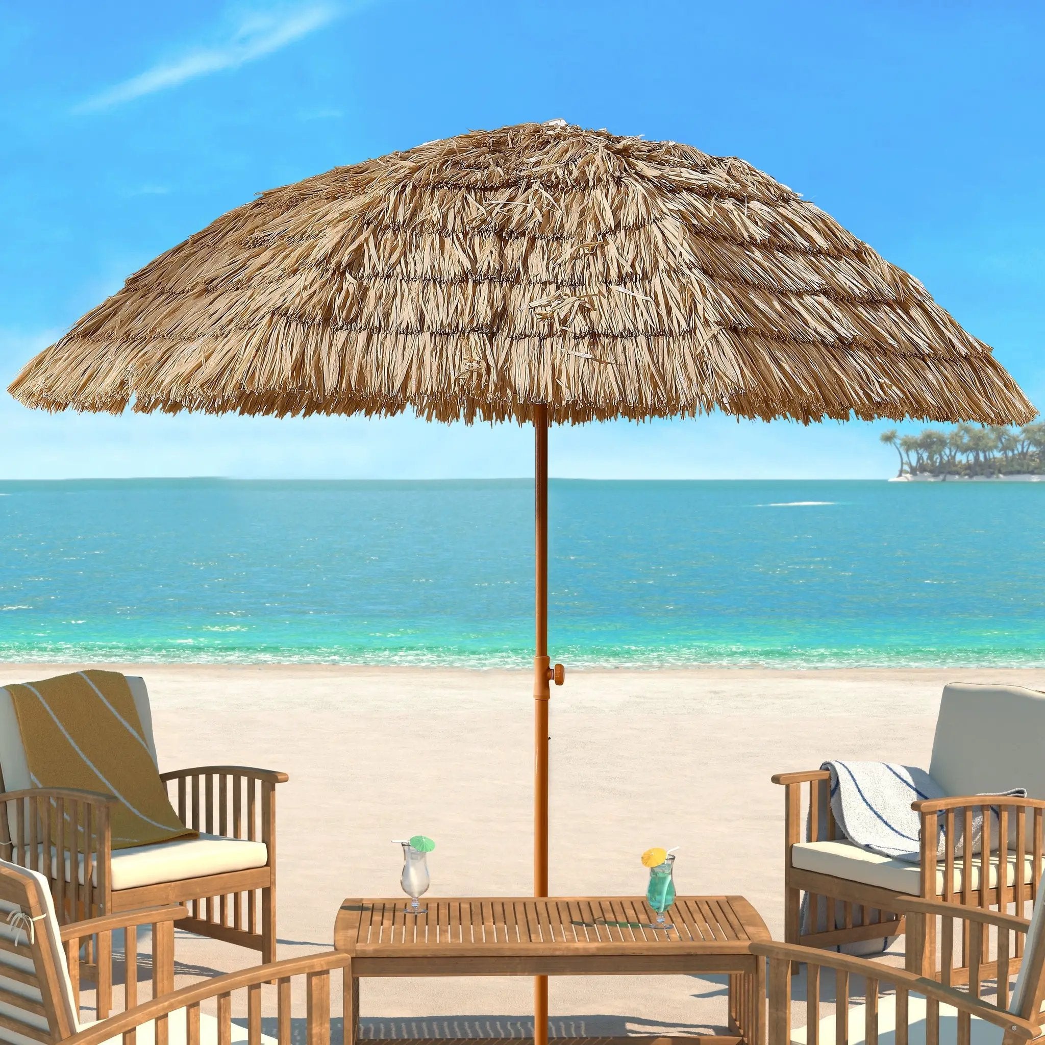 8' Thatched Patio Tiki Umbrella Tropical Palapa by HouseOfZazla