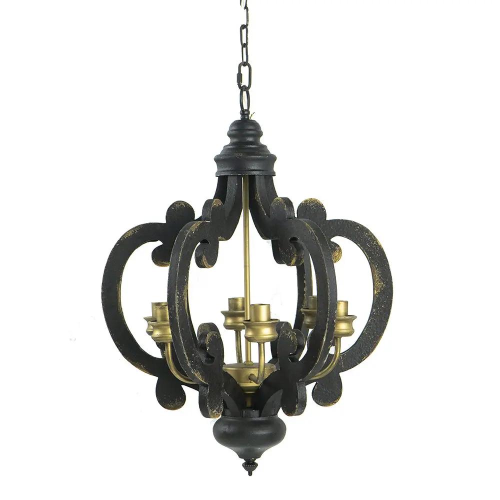 Farmhouse Chandelier, 6 Light Wood Chandelier Pendant Light Fixture With Adjustable Chain For Dining Room Living Room Entryway, Bulb Not Included by Unique Piece Furniture