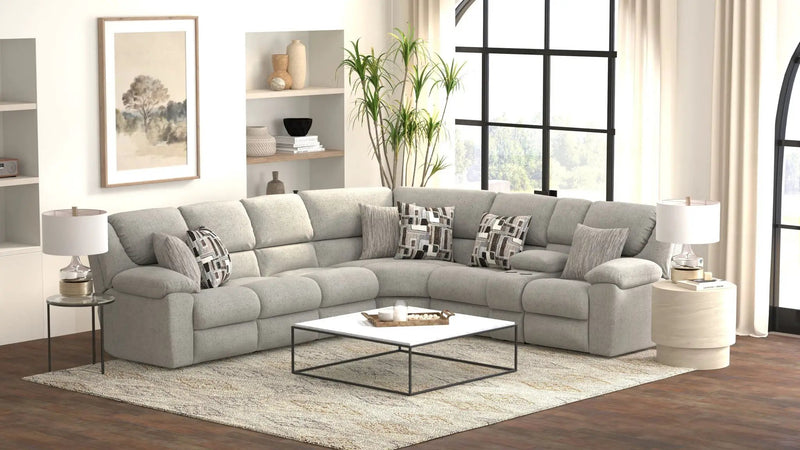 Quinn - 3 Piece Reclining Sectional With 4 Reclining Seats, Storage Arms, Storage Console With Lights, And Drop Down Table - Nature by Unique Piece Furniture