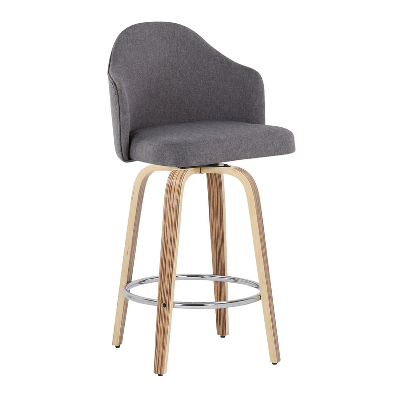 Ahoy - Mid-Century Modern Fixed Height Counter Stool With Zebra Legs / Round Chrome Footrest (Set of 2) - Gray by HouseOfZazla