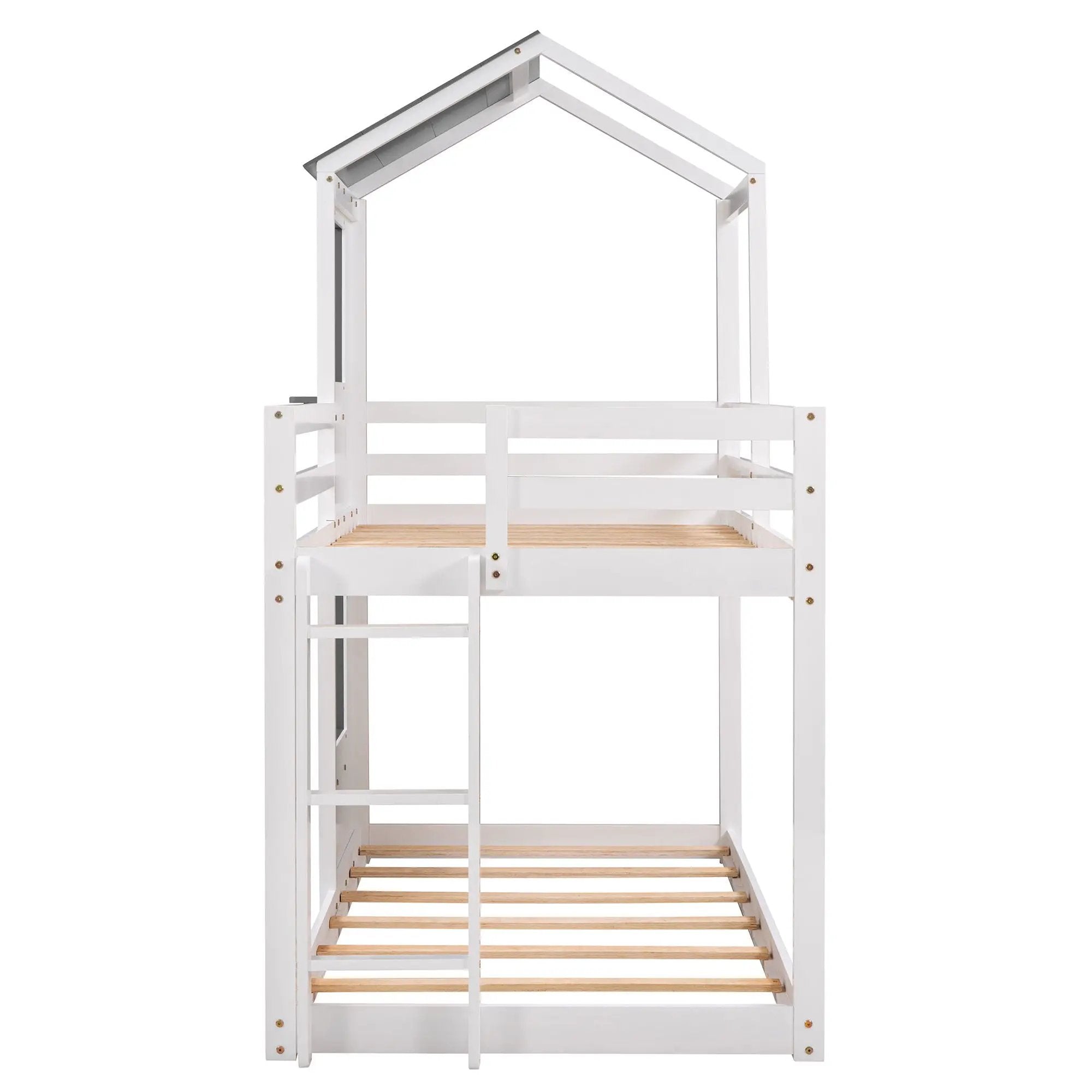 Bunk Bed Wood Bed & Roof, Window, Guardrail, Ladder