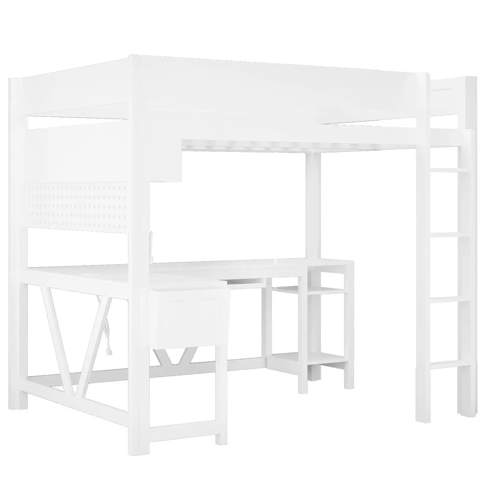 Gaming Loft Bed With Desk, Storage Shelves, LED And Charging Station by Unique Piece Furniture