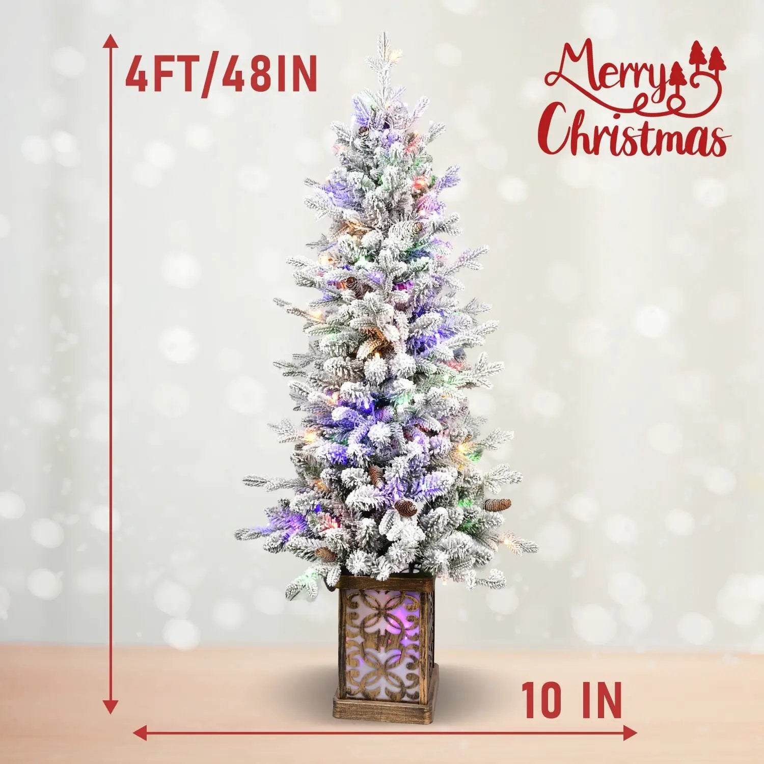 4FT Flocked Christmas Tree with Multicolour LED Lights by HouseOfZazla