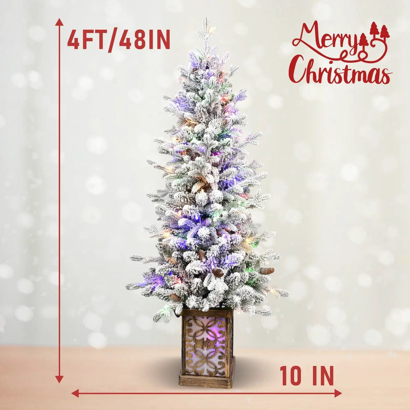 4FT Flocked Christmas Tree with Multicolour LED Lights by HouseOfZazla