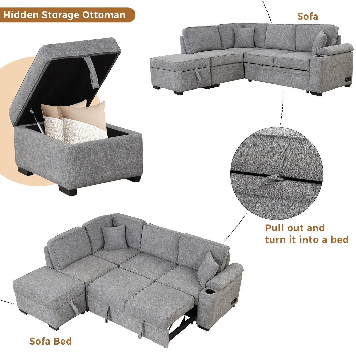 Sleeper Sofa Bed, 2 In 1 Pull Out Sofa Bed L Shape Couch With Storage Ottoman For Living Room, Bedroom Couch And Small Apartment by HouseOfZazla
