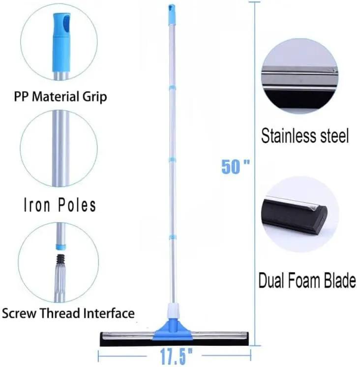 Floor Squeegee for Concrete Floor - 50" Squeegee Broom with Long Handle for Tile Floor, Heavy Duty Foam Floor Water Wiper for Garage, Shower, Kitchen, Windows, Glass, Carpet and Pet Hair by GreenHaven Gardens