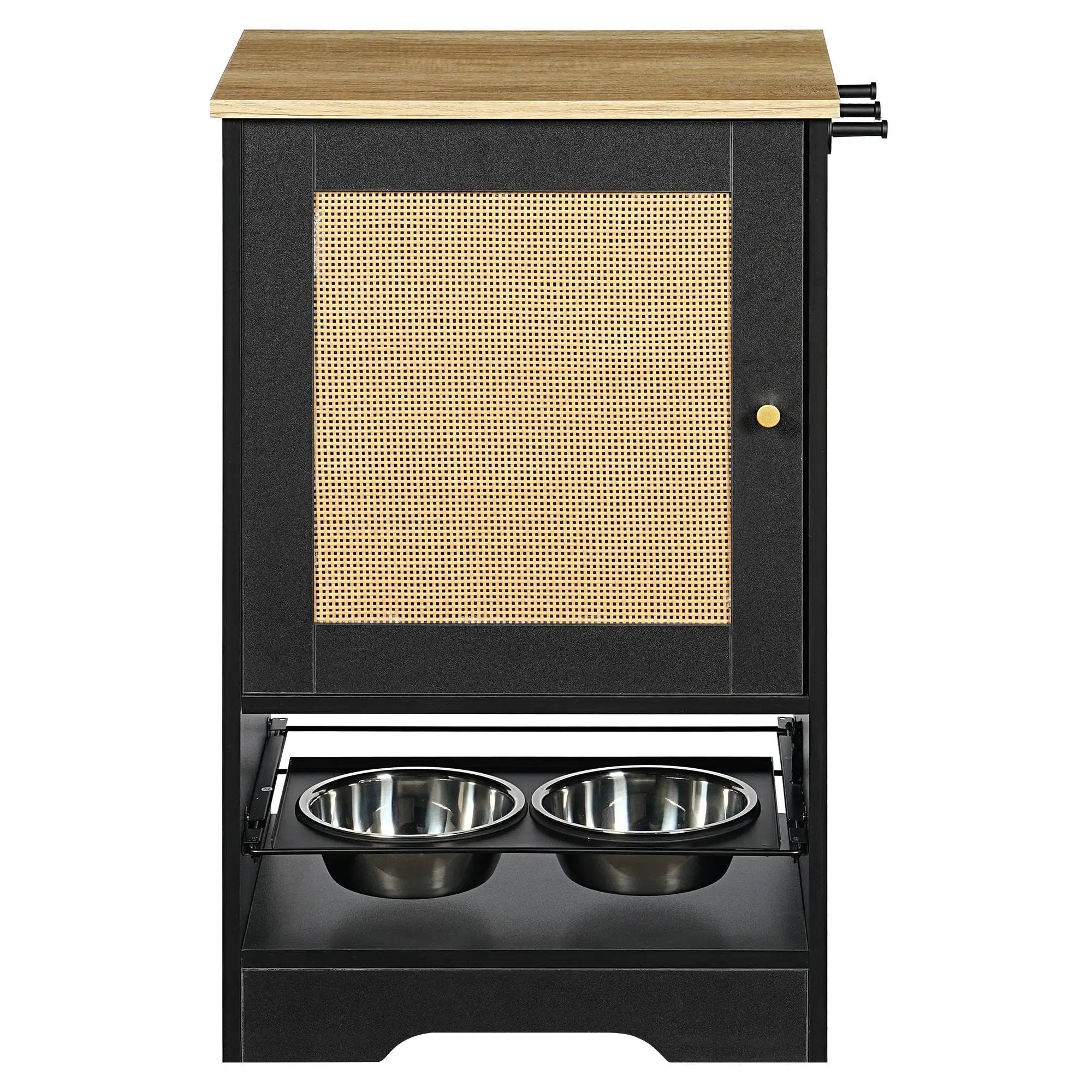 Feeding Station with 1 Storage Cabinet Black by HouseOfZazla