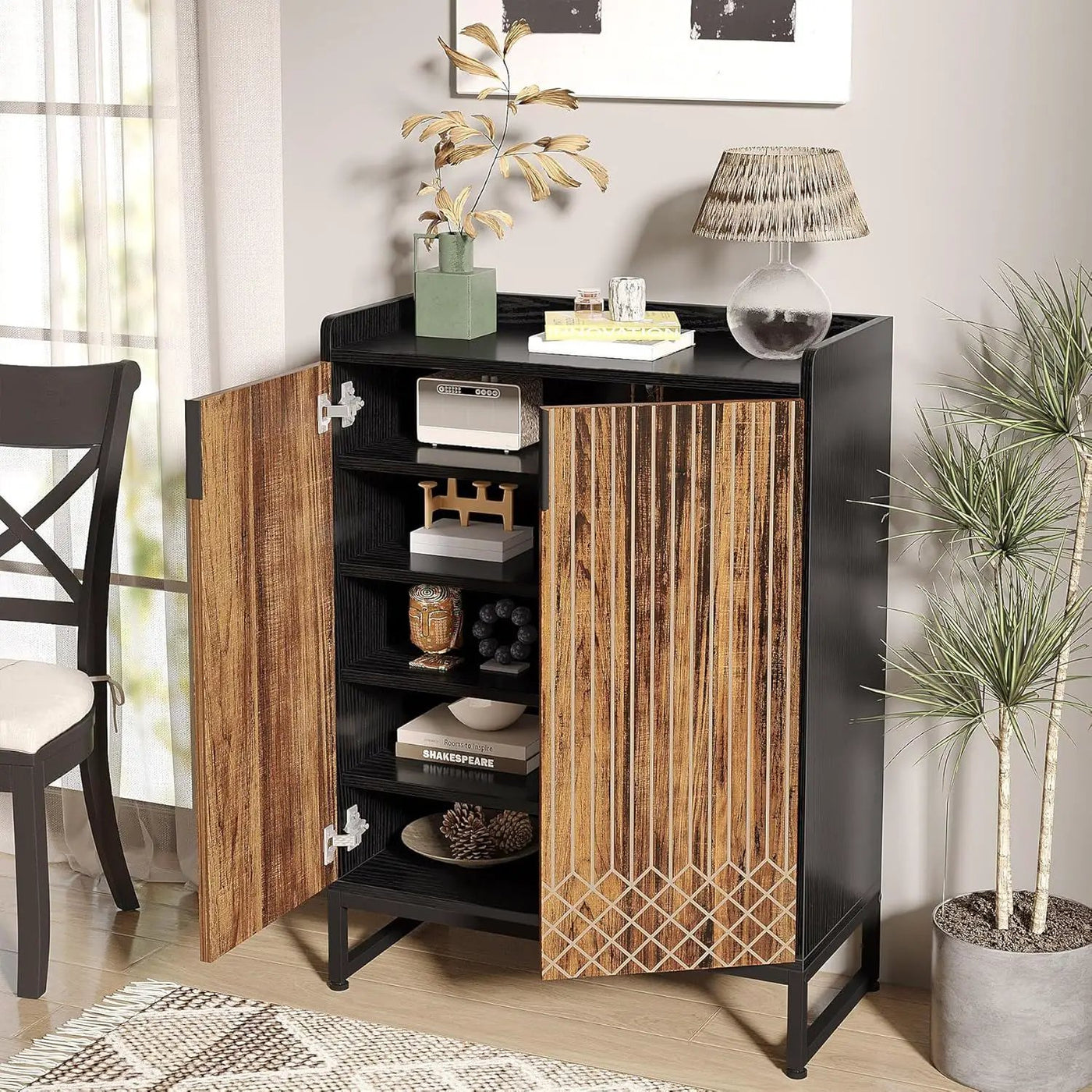5 Tier Shoe Cabinet With Doors, Compact Entryway Storage Organizer by HouseOfZazla
