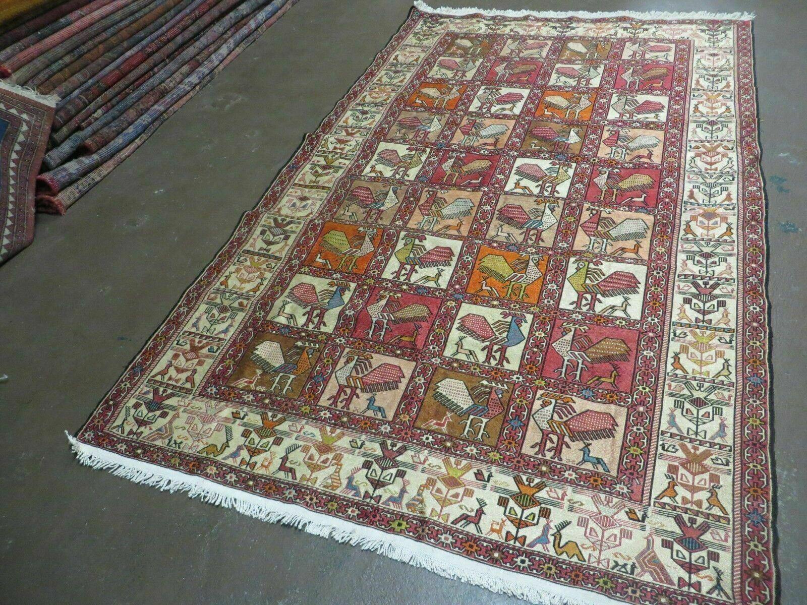 4' X 6' Vintage Russian Kilim Handmade Flat Soumak Weave Silk Wool Rug Organic by Jewel Rugs