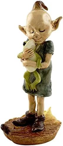 Top Collection Miniature Fairy Garden and Terrarium Statue, Garden Pixie Elf Hugging Frog by GreenHaven Gardens