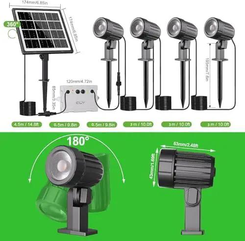 CLY 4-in-1 Solar Spot Lights Outdoor with 14M Cable Solar Powered Landscape Lighting Low Voltage IP66 Waterproof Auto On/Off for Outside Garden Yard Landscape Pathway 2700K Warm White by GreenHaven Gardens