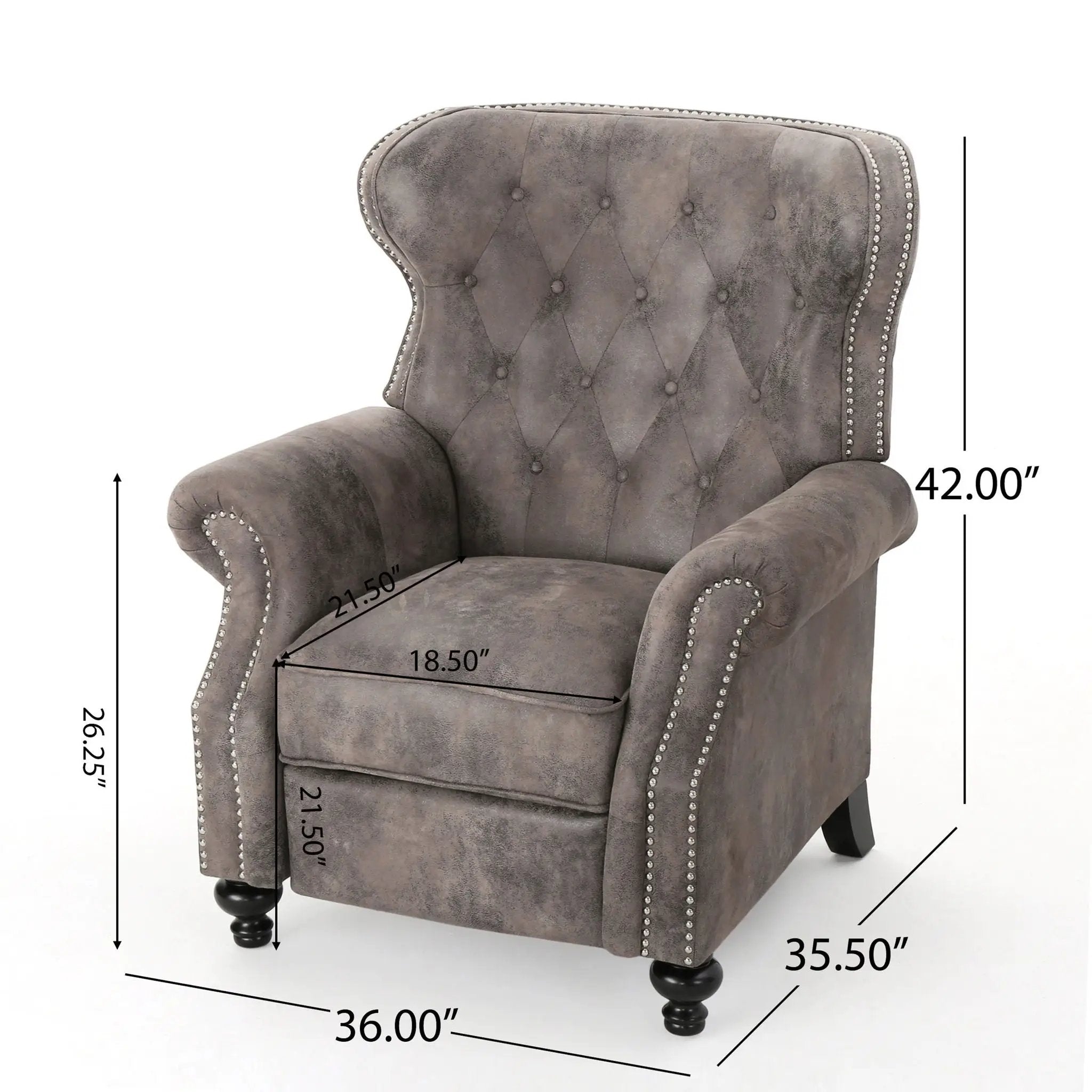 Accented Push Back Recliner Chair With Rolled Arms, Enjoy Cocooning Comfort by Unique Piece Furniture