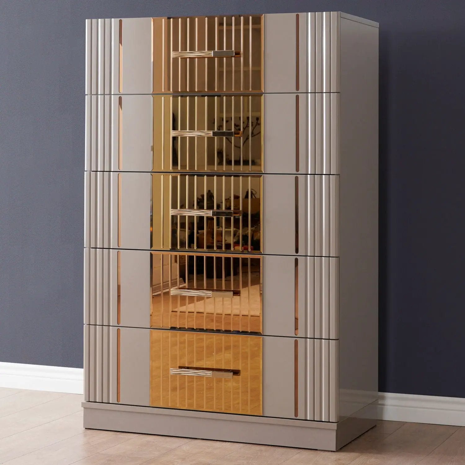 Lorenzo - 5 Drawer Chest - Gray by HouseOfZazla