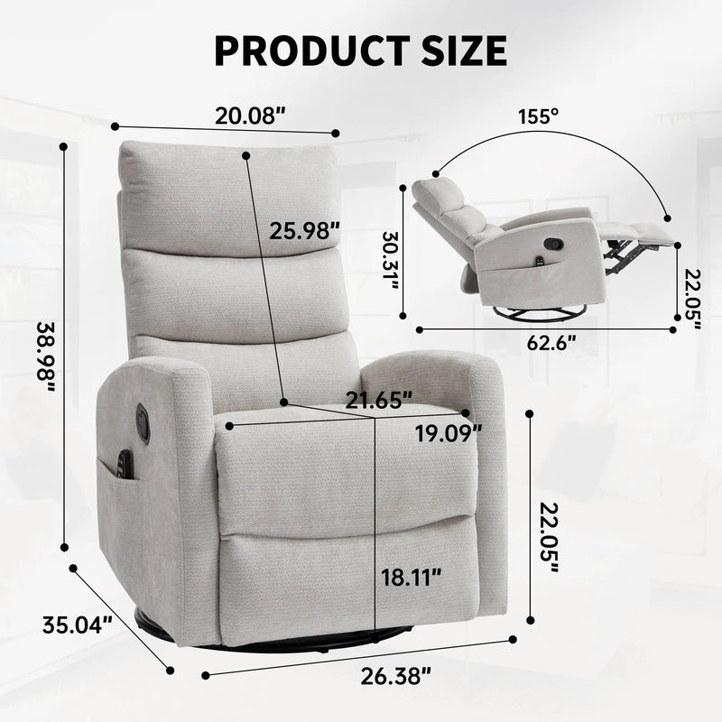 Heat Massage Manual Recliner Chair with Rocker and Swivel by HouseOfZazla