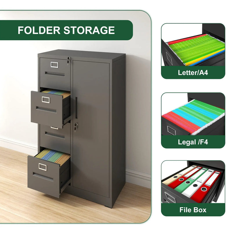 Metal Storage Vertical Filing Cabinet With Lock, 4 Drawers, 1 Door, Steel Construction, School / Office Use by HouseOfZazla