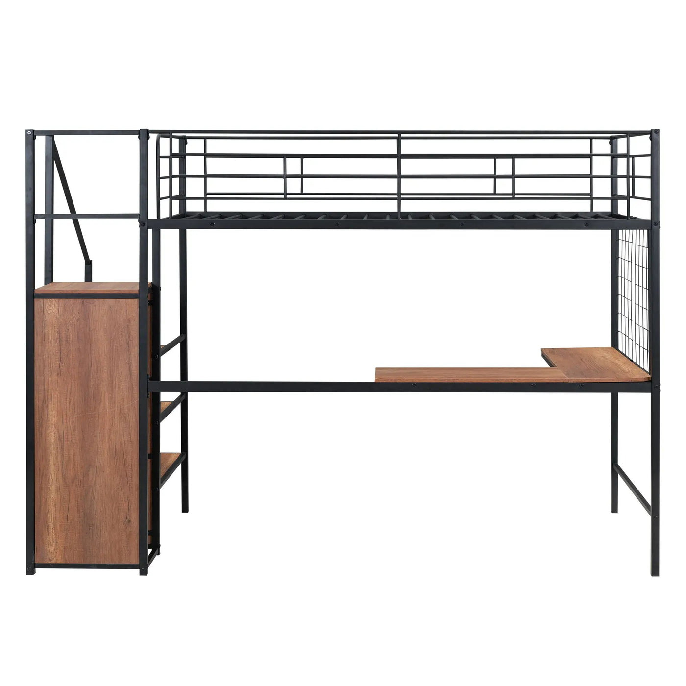 Loft Bed With Desk And Grid, Stylish Frame With Lateral Storage Ladder And Wardrobe by Unique Piece Furniture