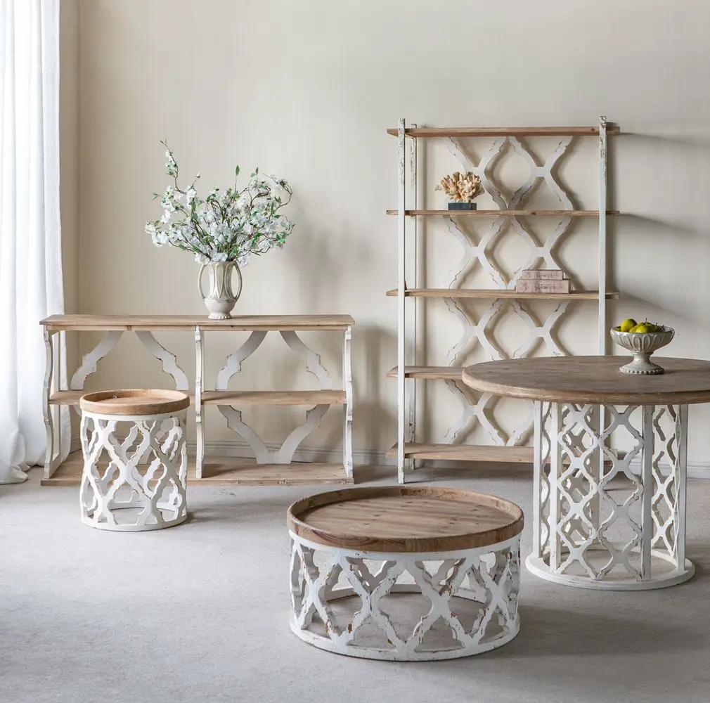 Round Wooden Dining Table With Ornate Cut Out Base - Brown / Antique White by Unique Piece Furniture