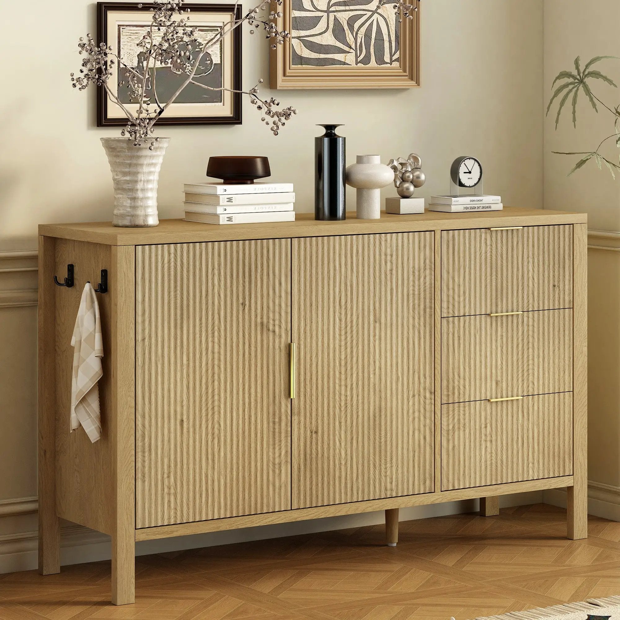 U-Style Modern Wave-Pattern Sideboard with 3 Drawers by HouseOfZazla
