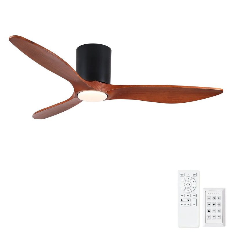 Low Profile Flush Mount Ceiling Fan With Light And Reversible Quiet Motor - Matte Black by HouseOfZazla