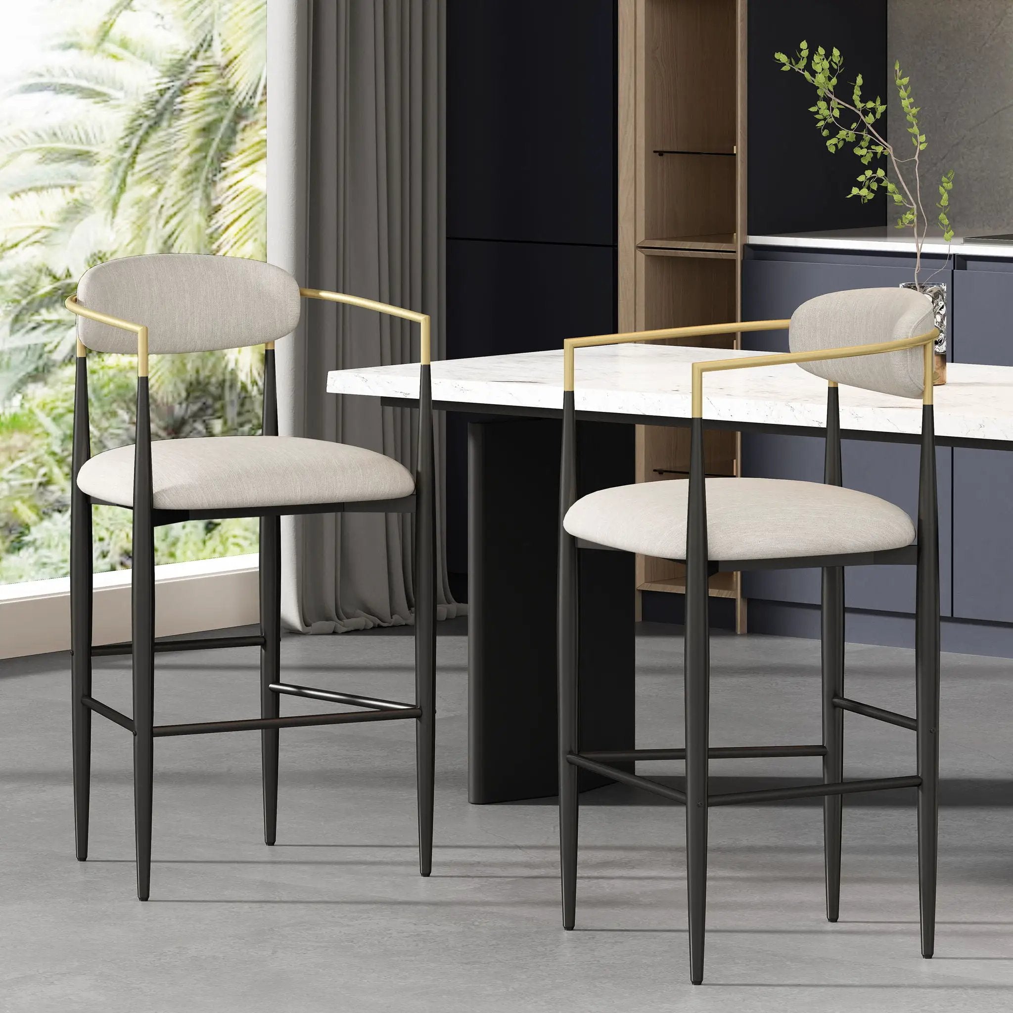 Upholstered Bar Stools With Backs For Kitchen Island (Set of 2)