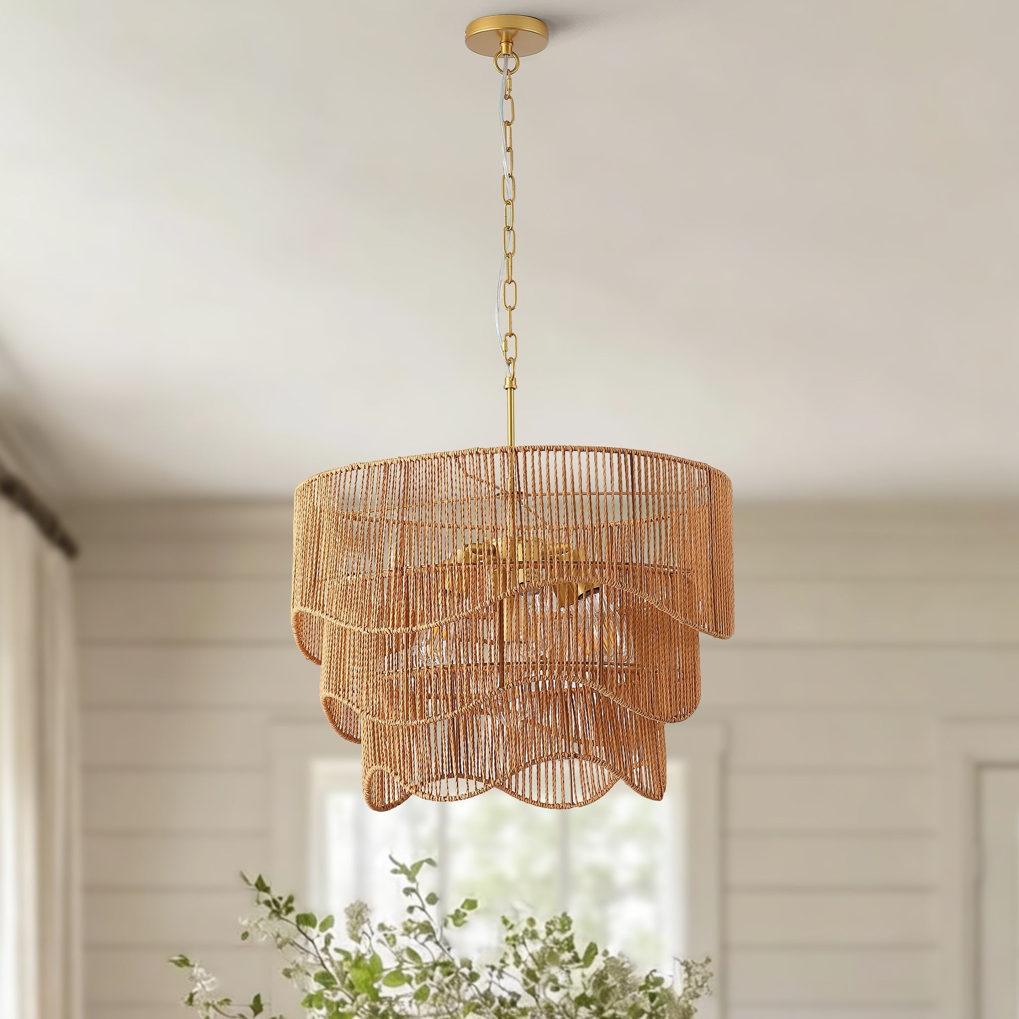 Handwoven Paper Rattan Boho Chandelier with 7-Light E26 Base by HouseOfZazla