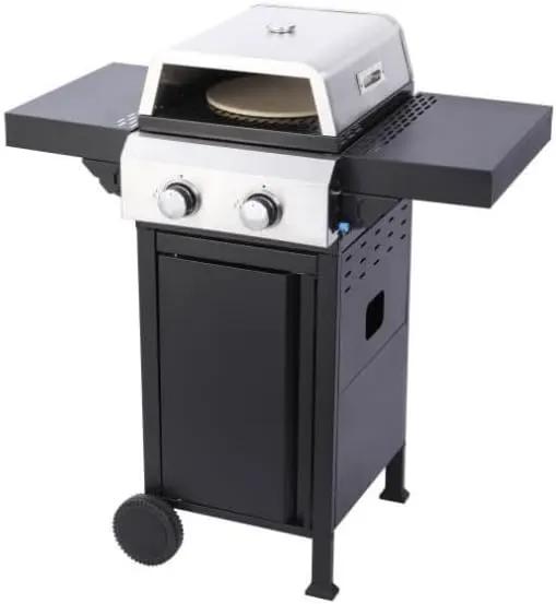 2-Burner Propane Gas BBQ Grill with Pizza Box, 24,600 BTU Output, Wire Enamel Grids, Foldable Side Table and Hanging Basket, Stainless Steel Patio Grill by GreenHaven Gardens