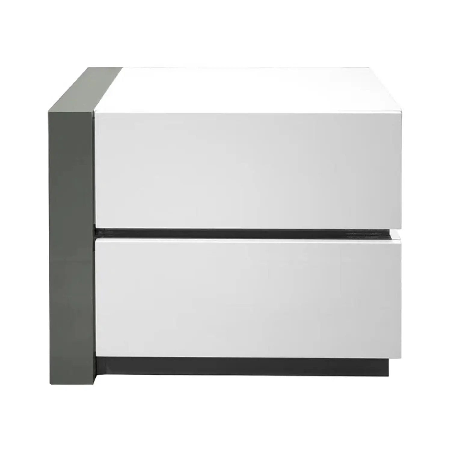 Nightstand Bedside Table With 2 Drawer For Bedroom - White / Silver by Unique Piece Furniture