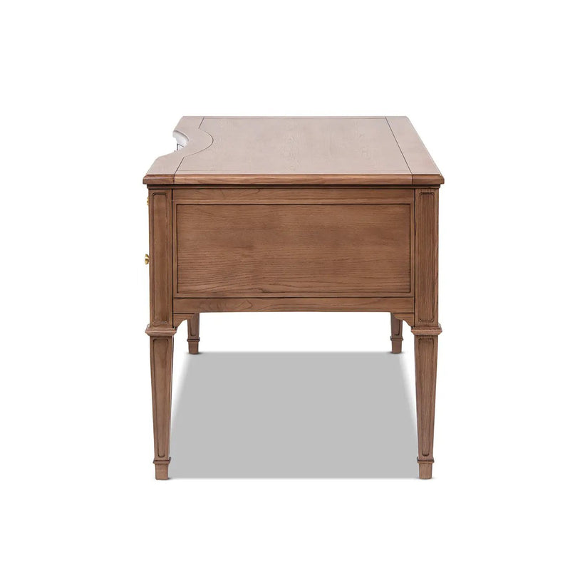Dauphin Gold Accent 5-Drawer Wood Executive Desk Brown Ash Wood & Veneer by HouseOfZazla