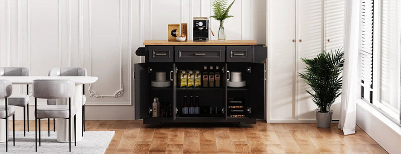 K&K 54 Inch Large Kitchen Island with Rubber Wood Drop Leaf by HouseOfZazla