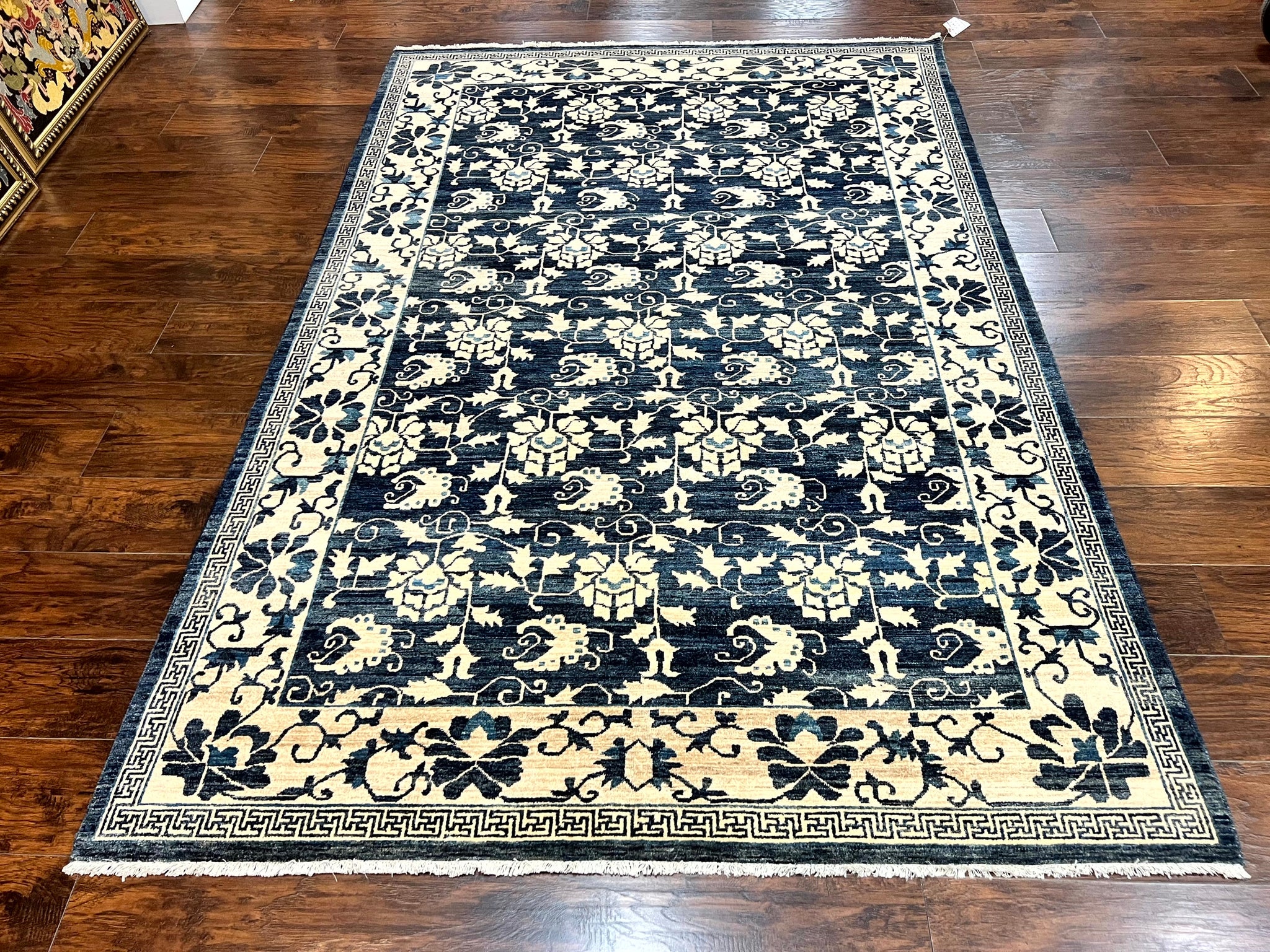 Sino Persian Rug 6x9, Hand Knotted Wool Carpet, Floral Allover, Blue Cream-Tan by Jewel Rugs