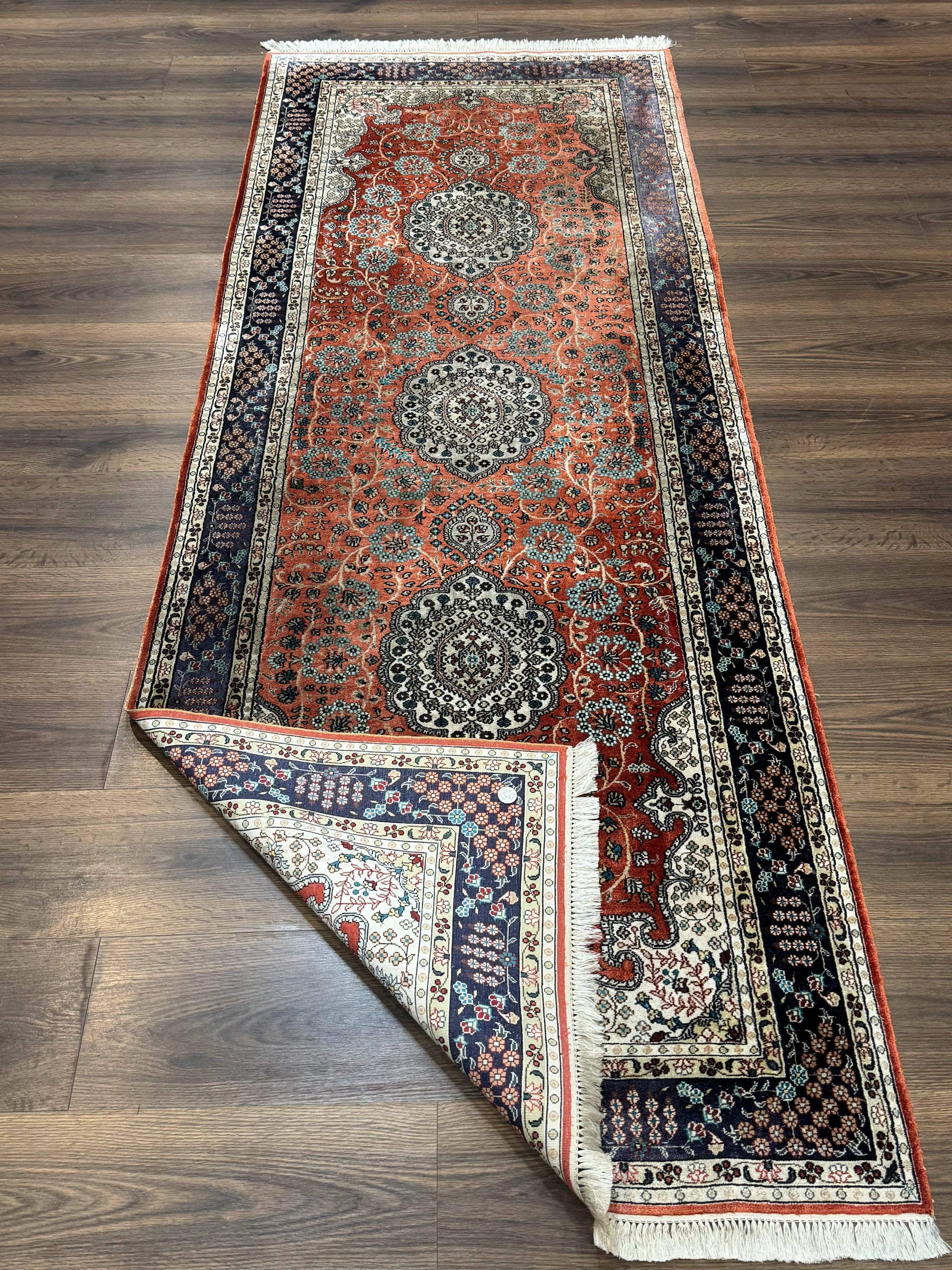 Turkish Silk Runner Rug 3x8, Short Runner Rug, Red, Floral Medallions, Very Fine 360 KPSI, 3 x 8 Runner by Jewel Rugs