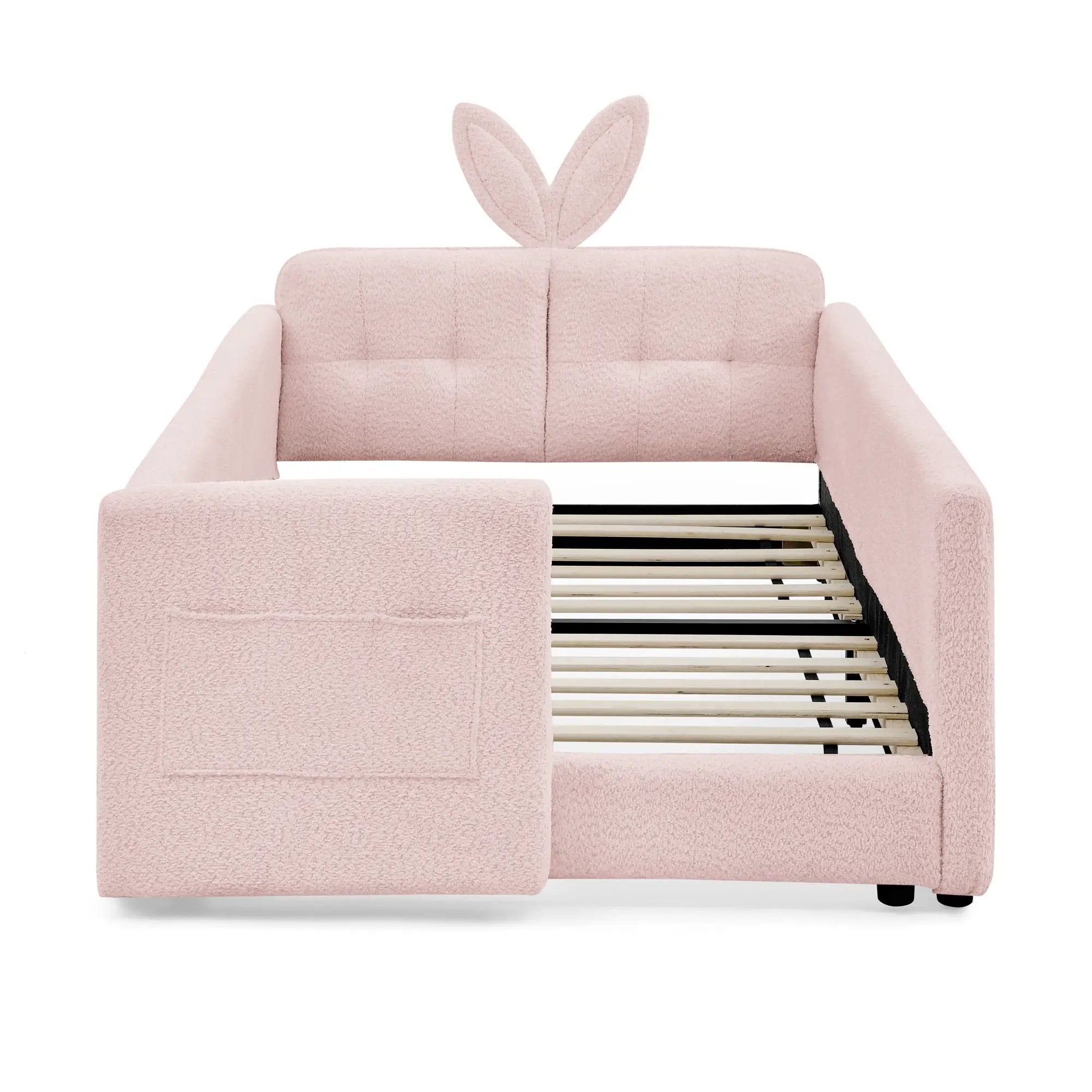 Cute Rabbit Ear Upholstered Platform Bed Frame With Safety Rail by Unique Piece Furniture