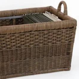 The Basket Lady Lift-Off Lid Wicker Storage Basket, Medium, 20 in L x 15 in W x 14 in H, Antique Walnut Brown by GreenHaven Gardens