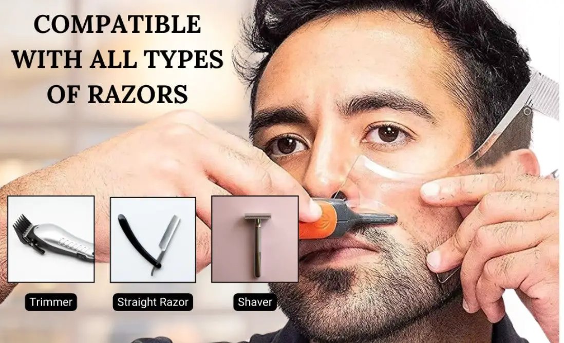 Beard Shaper for Men Beard Lineup Tool for Grooming Beard Guide Shaping Tool for Straight & Curve Cut Barber Tools Goatee Shaper Beard Template for Men to Style Facial Hair by Selzalot
