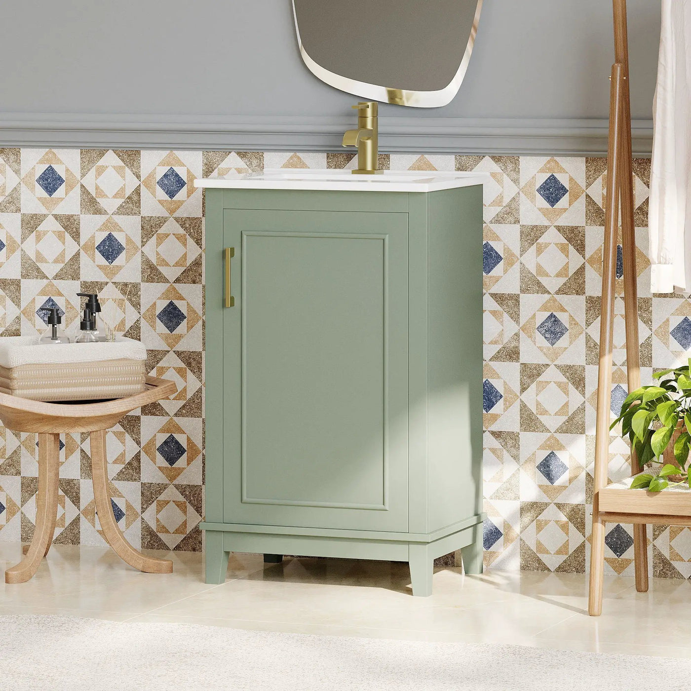 Modern Small Bathroom Vanity Cabinet With Ceramic Basin, Ample Storage, 1 Soft Close Door by Unique Piece Furniture