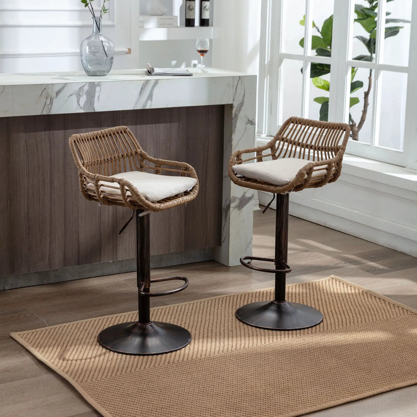 Modern Swivel Bar Stools Adjustable Counter Chairs With Footrest (Set of 2) by Unique Piece Furniture