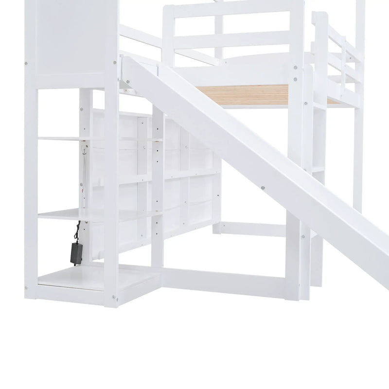 House Loft Bed With Slide, Storage Shelves And Light, Climbing Ramp by HouseOfZazla