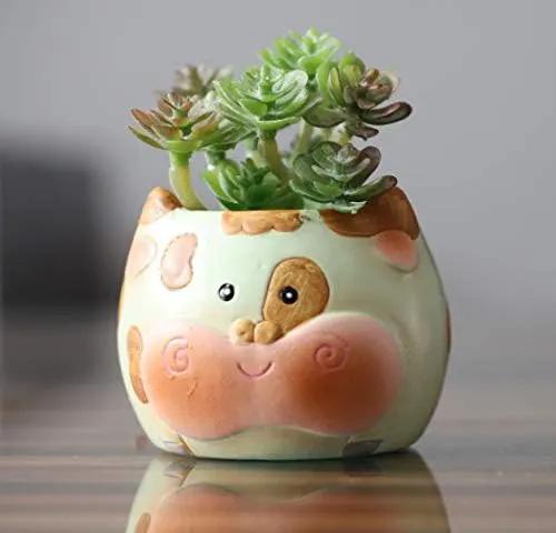 Cow Planter Pots for Small & Succulent Sized Plants, Decorative Indoor & Outdoor Garden Backyard Flower Ceramic Pot Planter Holder, Set of 6, 2.7 in by GreenHaven Gardens